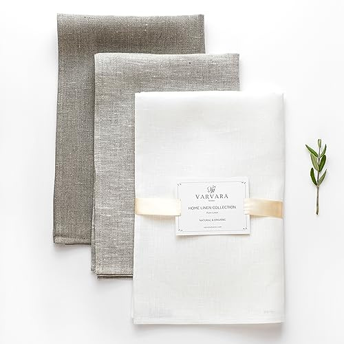 Varvara Home 9 Geschirrtücher Leinen - Leinentücher Küche 9-er Pack - Leinen Küchentücher Geschirrtuch Leinentuch Geschirrhandtuch 9-er Weiss/Natur