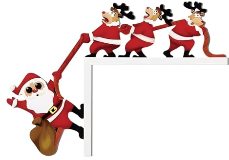 Weihnachtsdeko Tür, Türrahmen Weihnachtsdeko mit Rundaufkleber, Weihnachten Elch Weihnachtsmann Türdeko, Holz Lustige Türschmuck Weihnachts Deko für Wände Türen und Fenster Weihnachtsecktürrahmen Deko