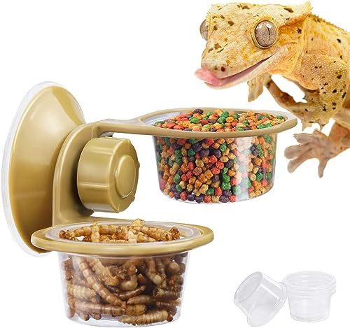 LATRAT Reptiles, ciotola per cibo rettile, ciotola per mangime, ciotola per bere Geco, stazione di alimentazione con ventosa per terrario, rettili, doppio lavabo