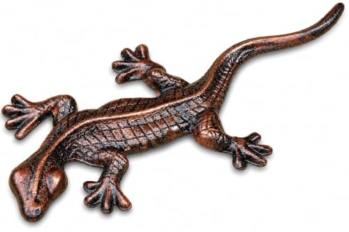 UHRIG Gecko aus Gusseisen, Deko für Garten & Terrasse. | Metall Skulptur, Garten Tierfigur aus Eisen in antik Patina Schwarz Kupfer