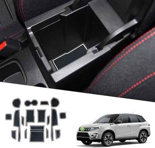 Ruiya für Suzuki Vitara Hybrid 2016-2026 (Automatikgetriebe) Gummimatten Türschlitzmatte, Vitara Antirutschmatten Mittelkonsolen Rutschmatten TürnahtMatte Getränkehalter Matte Vitara Zubehör
