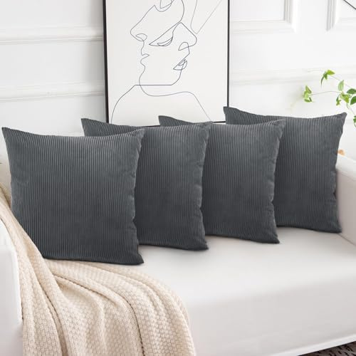 Aspire Homeware Grey Cushions with Covers Included 45 x 45 cm Set of 8 Pcs (4-Cushion Covers, 4-Inserts) with Invisible Zipper Pattern Cushion for Home Décor, Bedroom & Sofa (18x18 Inchs)