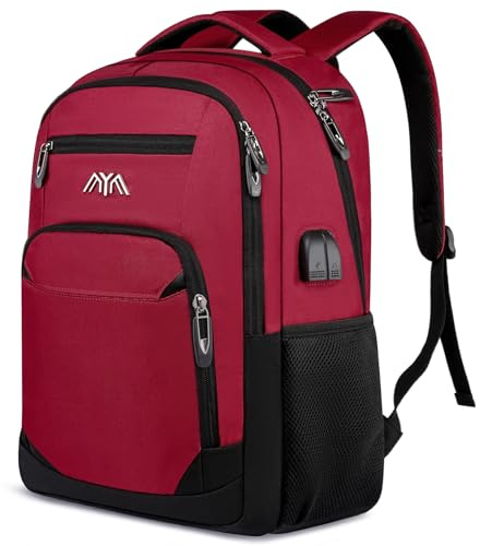 YAMTION - Zaino da ragazzo/uomo, per computer portatile, zainetto per scuola, lavoro, escursioni, viaggi, campeggio, rosso/nero, 15,6 pollici, Rucksack