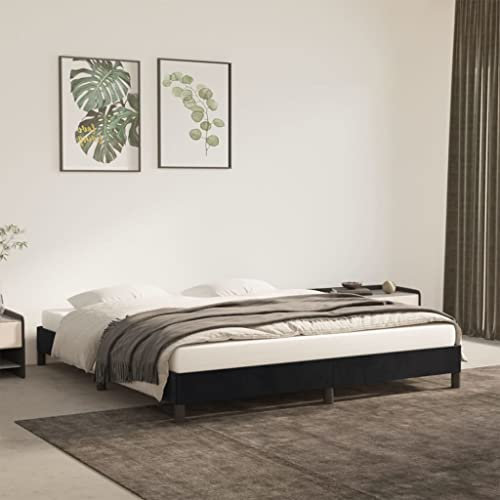 Hovothy Bettgestell Samt 160x200 cm Stauraumbett Gepolsterter Plattformbettrahmen Einzelbett Ausziehbett für Schlafzimmer Gästezimmer Schwarz