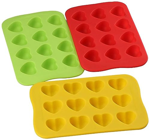 YYlingx 3 Pcs Silicone Heart Shaped Moulds, 12 Cavities Heart Shaped Moulds for Chocolate, Candy, Soap