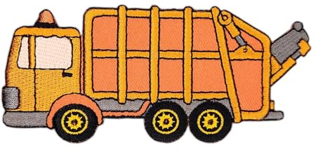 Müllwagen LKW Müllfahrzeug Aufnäher zum aufbügeln oder aufnähen Bügelbild Aufbügler für Kleidung gestickter Bügelpatch Applikation Müllabfuhr Patch Größe 11,2 x 5,0 cm