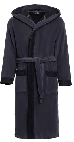 Revise RE-855 Bambufiber herrmorgonrock - handduk - bastu - pool - högsta kvalitet, Grå/svart, L