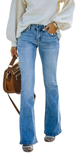 KUNMI Jeans Acampanados para Mujer, Cintura Alta, Pierna Ancha, Corte de Bota, Pantalones de Mezclilla elásticos, Ff001-azul, 14 US