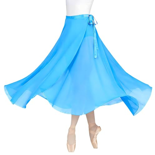 Baisdan Women Wrap Skirt Chiffon Sheer Long Ballet Dance Skirt Dancewear Sky Blue