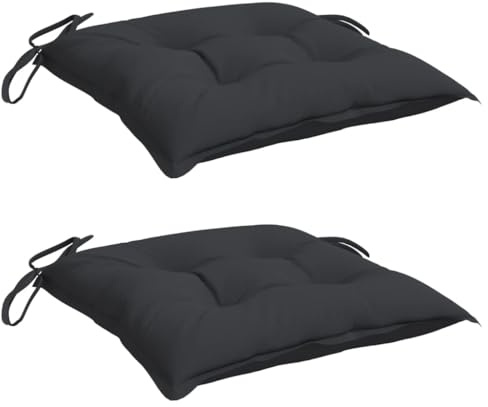 vidaXL Lot de 6 Coussins de Chaise, Galette de Siège avec Jeux de Cordes, Coussin d'Extérieur Imperméable, Noir 40x40x7 cm Tissu Oxford