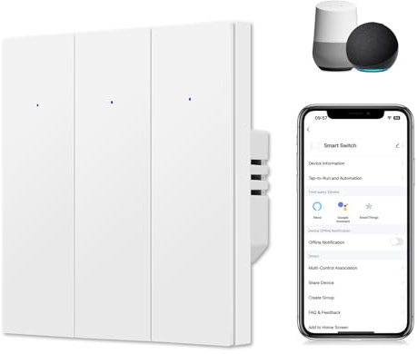 CNBINGO Smart Lichtschalter Unterputz in Weiß, WLAN Wandschalter, 3-Fach | Dreifach WiFi Schalter Arbeit mit Alexa, Google Assistant, Wippschalter mit Status-LED, Mehrkontroll, Timer, Zeitplan