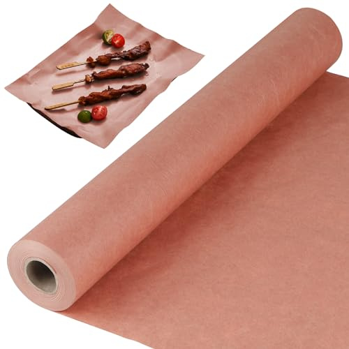 SWAWIS 44cm*25m Papier de Boucherie Rose, Papier de Boucher de Qualité Alimentaire, Papier Kraft pour Barbecue pour Fumage de Viande Poisson Grils d'Extérieur Usage Domestique