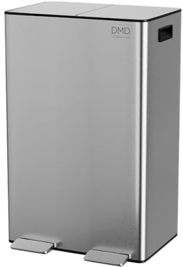 DMD Collective – 60L Stainless Steel Rubbish Bin, 2 x 30L Removable Recycling Bins & 3L Compost Bin Included - Large Airtight Trash Can, Metal Foot Pedals Fingerprint Proof, Easy Clean – Silver