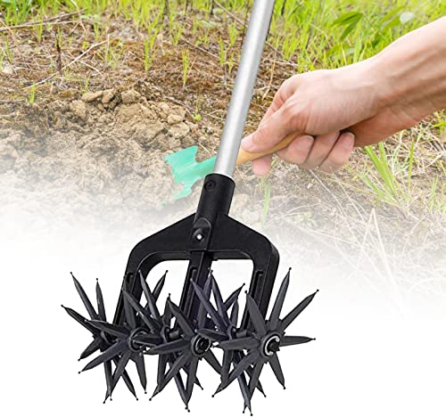 JEEVOO Kreiselgrubber, zum Auflockern des Bodens für die Aussaat, mit kurzem Griff, Gartenfräse und handgeführtem Gartengrubber, für Garten, Balkon, Nachsaat von Gras