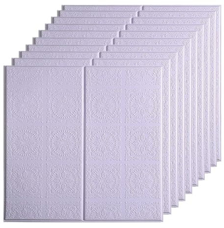 QYANPEN 15 Stück Wandpaneele 3D-Strukturtapeten 60x60cm, Selbstklebende DIY-Wandaufkleber, wasserdichte PE-Schaumstoff-Wandfliesen für dekorative Hintergrundwände, Lila