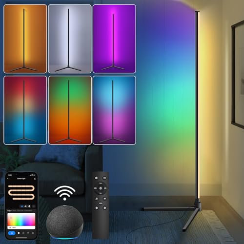 Hzitcigm Lampade da Terra LED, Smart RGBIC Lampada da Terra Dimmerabile Piantana Moderna Lampada Funziona con Alexa/Google Home, 16 Milioni Colori Musica Sincronizzazione e Timer, DIY Modalità, 155cm