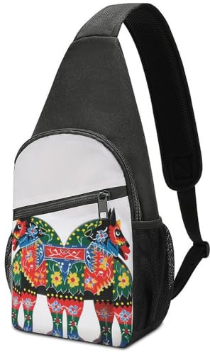 VFMKT Runner svedese Dala Horse Folk Sling Bag Casual Borsa a tracolla Zaino a tracolla Sport Viaggi Escursionismo Daypack per donne uomini, Stile 9., Taglia unica