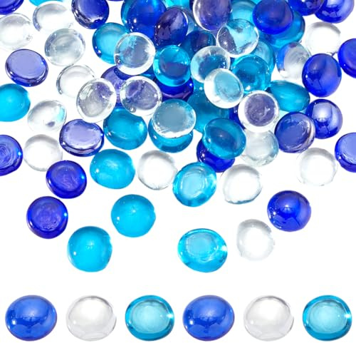 SUNNYCLUE 90 pièce de Galets de Verre de 3 couleurs Pierre Plate de Remplissage en Vrac Assortiment Demi Rond Marbres Clairs Bleus Violets Vase Gravier Aquarium Pierres Précieuses Décoratives pour Tab
