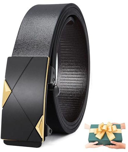 LEACOOLKEY Ceintures pour hommes, ceinture à cliquet en cuir avec boucle automatique coulissante, ceinture ajustable pour hommes 33 mm pour jeans de ville, fit waist size below 45”