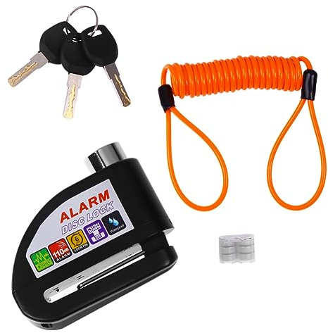 BELLIFFY Cerradura De Alarma Antirrobo para Motocicleta De De Acero Inoxidable para Freno De Disco Candado para Moto Alarma para Proteger Scooter y Bicicleta