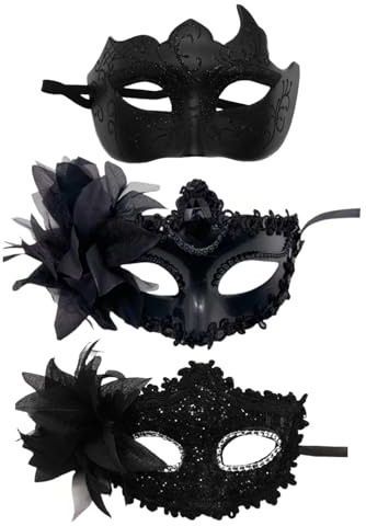 FDGGT Pack De 3 Masques Noirs, Masque pour Les Yeux Sexy pour Femmes, Demi-Masque pour Hommes, Accessoires De Jeu De Rôle, Masque De Mascarade De Fête