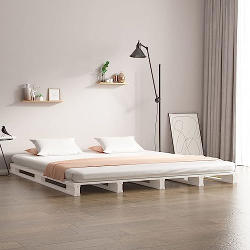 LLEZKBR Furniture Select - Palettenbett ohne Matratze weiß klein Doppel Massivholz