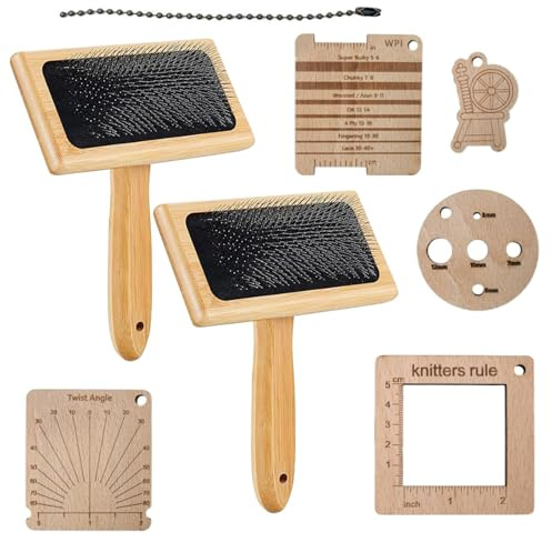 Wollkardier-Set, Wollkardierbürste,Multifunktionale Wollbürste - Bastel-Wollnadelfilzbürste mit Holzgriff, Wollmischkamm-Set, Zupfbürste für Hunde
