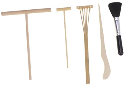 KONTONTY 5pc Japanese Zen Garden Tool Set Mini Rake Kit for Microlandschaft Leveling Moss Rake Sand Tool
