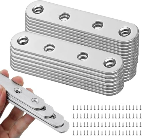 25 PCS Flat Brackets for Wood, Metal Brackets Metal Plate Straight Steel Strips with Holes 100 Screws Cupboard Connector Corner Brace for Joining Furniture(77x16 mm)