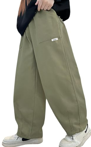 Ragazzi, Pantaloni Cargo Casual Solidi Allentati Pantaloni Paracadute all'aperto Joggers Pantaloni da Ginnastica Vita Alta Elastica Danza Streetwear Verde 7-8 Anni