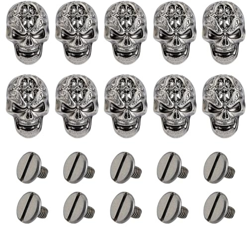 SUPERFINDINGS 10 Rivets TêTe De Mort Rivet Métallique à Vis en Forme de Tête de Mort Accessoire de Maroquinerie Style Punk pour Halloween pour Chapeau Chaussures Veste Ceinture Bricolage