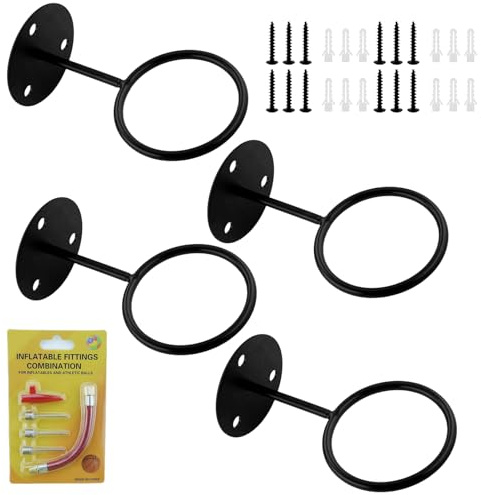 4 Pezzi 10 cm Nero Supporti Robusti montare a parete con viti e dispositivo gonfiaggio, Alta qualità Supporto Calcio,Porta Palloni Parete Universale,per basket, calcio