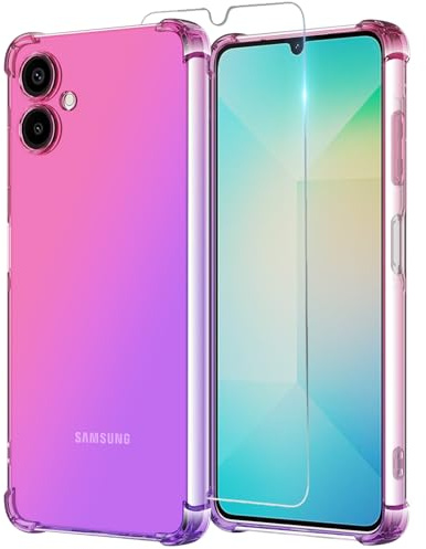 Osophter for Samsung A06 phone Case: with 1pcs Screen Protector two color gradient reinforced corner TPU shock absorption flexible Cell Phone Cover for Galaxy A06(Pink Purple)