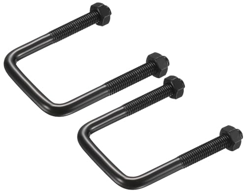sourcing map Quadratische U-Bolzen M8, 40 mm Innenbreite 80 mm Länge, 304 Edelstahl, U-Klemmbolzen, galvanisiert mit Muttern, für Auto, Anhänger, Bootsbahn, Schwarz, 2 Sets