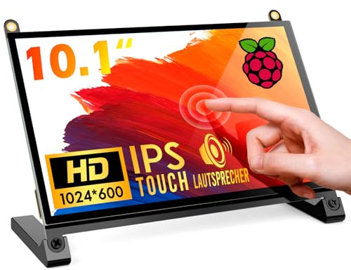 ROADOM 10.1 Touchscreen Monitor, 1024x600 IPS für Raspberry Pi, HDMI | 5-Punkt-Touch, Dual-Speaker, Plug & Play, Pi 5/4/3/Zero, Home Assistant, Gaming, Sub-Monitor, 3 Display-Modi, Easy Setup