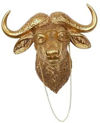 XLWLLNJ Tierkopf Wandskulptur, Kunstharz, Bastelkunst, Dekoratives Ornament, Raumdekor für Schlafzimmer, Gold