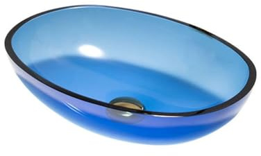 Lavabo de salle de bain à poser, lavabo ovale en verre trempé, toilettes de cuisine(Blue,C)