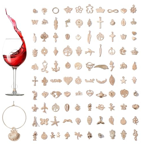 Songella Weinglas Charms 140 Stück Weinglas Anhänger Charms Kelch Glasmarkierer Wiederverwendbare Getränkemarker für Wein Champagner