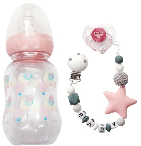 Grtheenumb 3-teiliges Puppenzubehör-Set aus Kunststoff für Babypuppen mit Milchflasche, Schnuller und Schnullerkette, DIY-Baby zur Förderung der Entwicklungsfähigkeiten |