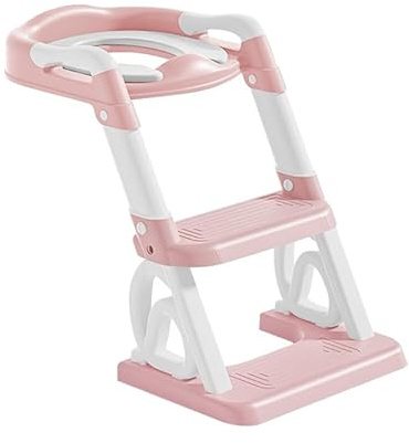 Toilettensitz Kinder mit Treppe, 2 in 1 Toilettentrainer mit Treppe, Höhenverstellbar Bequemer Sicherer Toilettensitze, Klappbarer Toilettenleiter für Kinder (Rosa,2 in 1,30x28x49 cm)