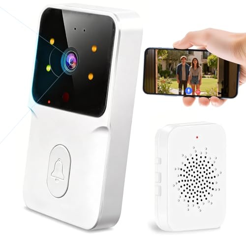 Wireless Sonnette Vidéo Sans Fil, 1080p, Vision Nocturne, Anti-effraction,Visiophone Interphone Extérieur Doorbell Vidéo à Distance, 60 Mélodies, 15 Niveaux De Volume, Pour Les Maisons Et Les Bureaux