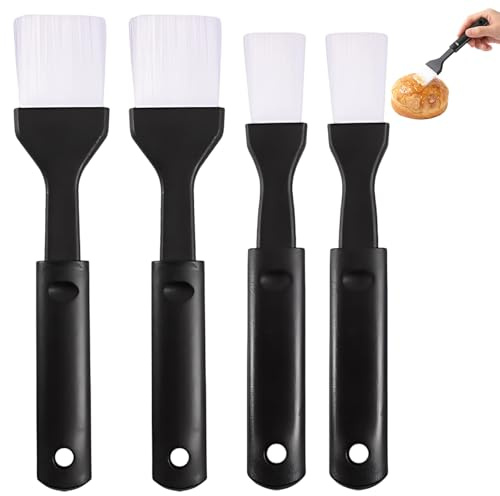 Pastry Brushes, Barbecue Baking Brush Tools, Cooking Brushes for Food Preparation, Oil Brush for Kitchen Use, Set of Two Large and Two Small Black Brushes
