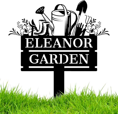 Personalisiertes Gartenschild aus Metall, Personalisiertes Schild für den Außenbereich aus Metall, Personalisiertes Straßenschild mit Erdspieß, Geschenkidee für Gartenliebhaber