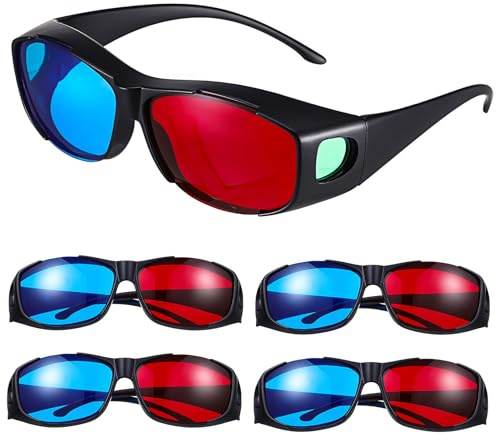 TOMETURE Occhiali 3D Rossi e Blu per Visione Cinema e TV, 5 Pezzi in Plastica Leggera, Adatti per Film 3D, Giochi e Teatro, Design Confortevole