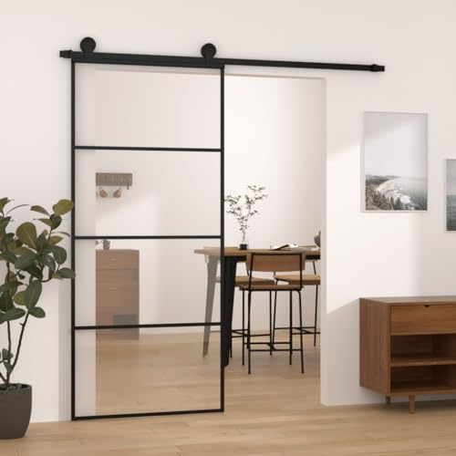 Schiebetürsystem mit ESG-Glas und Aluminiumrahmen 90x205 cm inklusive Schiebetürkonstruktion und Beschlag für einfache Montage