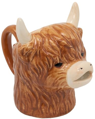 Highland Cow Milk Jug, 19.5cm Ceramic Milk Jug 3D Novelty Pitcher, 320ml Farmhouse Cream Jug Kitchen Decor