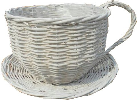 Hamper House Teacup Shaped Wicker Basket, White