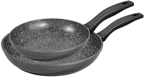 STONELINE Pfannenset 2 teilig, 20/28 cm, Antihaft beschichtete Pfanne mit echten Steinpartikeln, Pfanne Induktion und backofengeeignet, grau, zum Öl und Fett freiem Braten