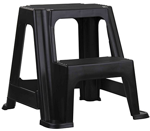 Home Basics Tritthocker mit 2 Stufen, belastbar bis 113 kg, robust, leicht, rutschfest, Gummi, sicherer Tritthocker für Erwachsene und Kinder, schwarz