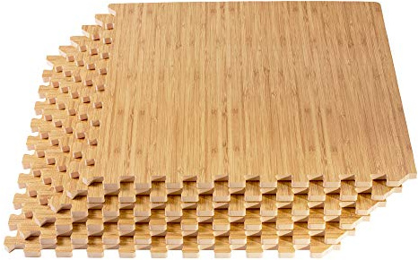 Forest Floor 3/8 Inch Thick Printed Foam Tiles, Premium Wood Grain Interlocking Foam Floor Mats, Anti-Fatigue Flooring – Stylish Flooring Solution, Light Bamboo, 100 Sq Ft